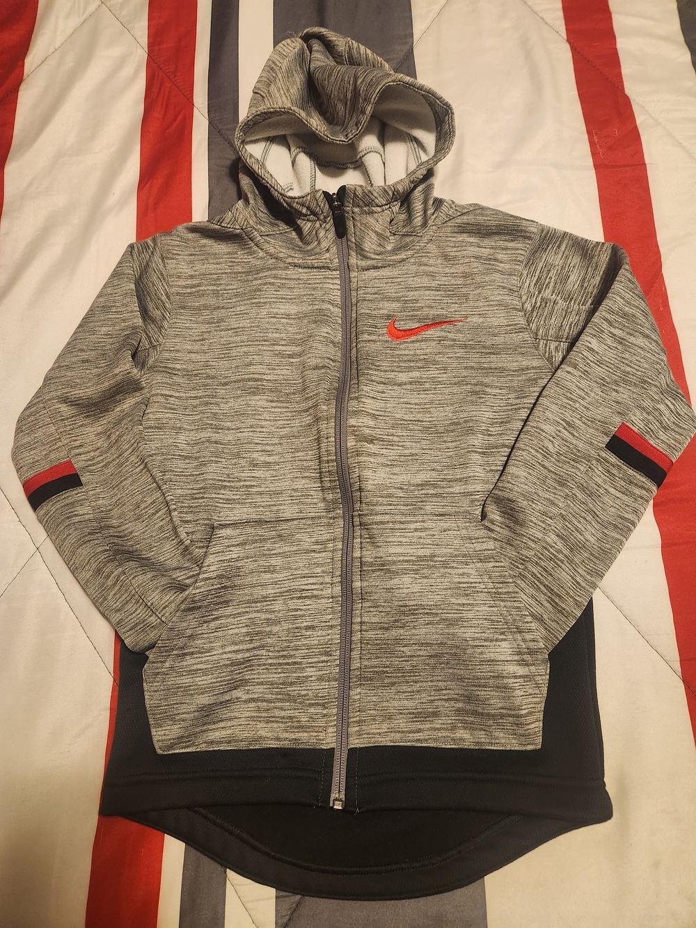 Nike Gray Hooded Jacket with Red Swoosh